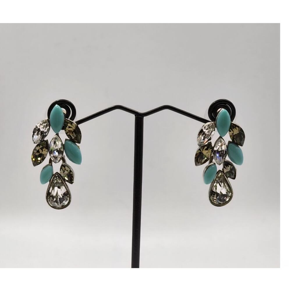 BEN AMUN CRYSTALS TURQUOISE DANGLE FORMAL SILVER POST EARRINGS